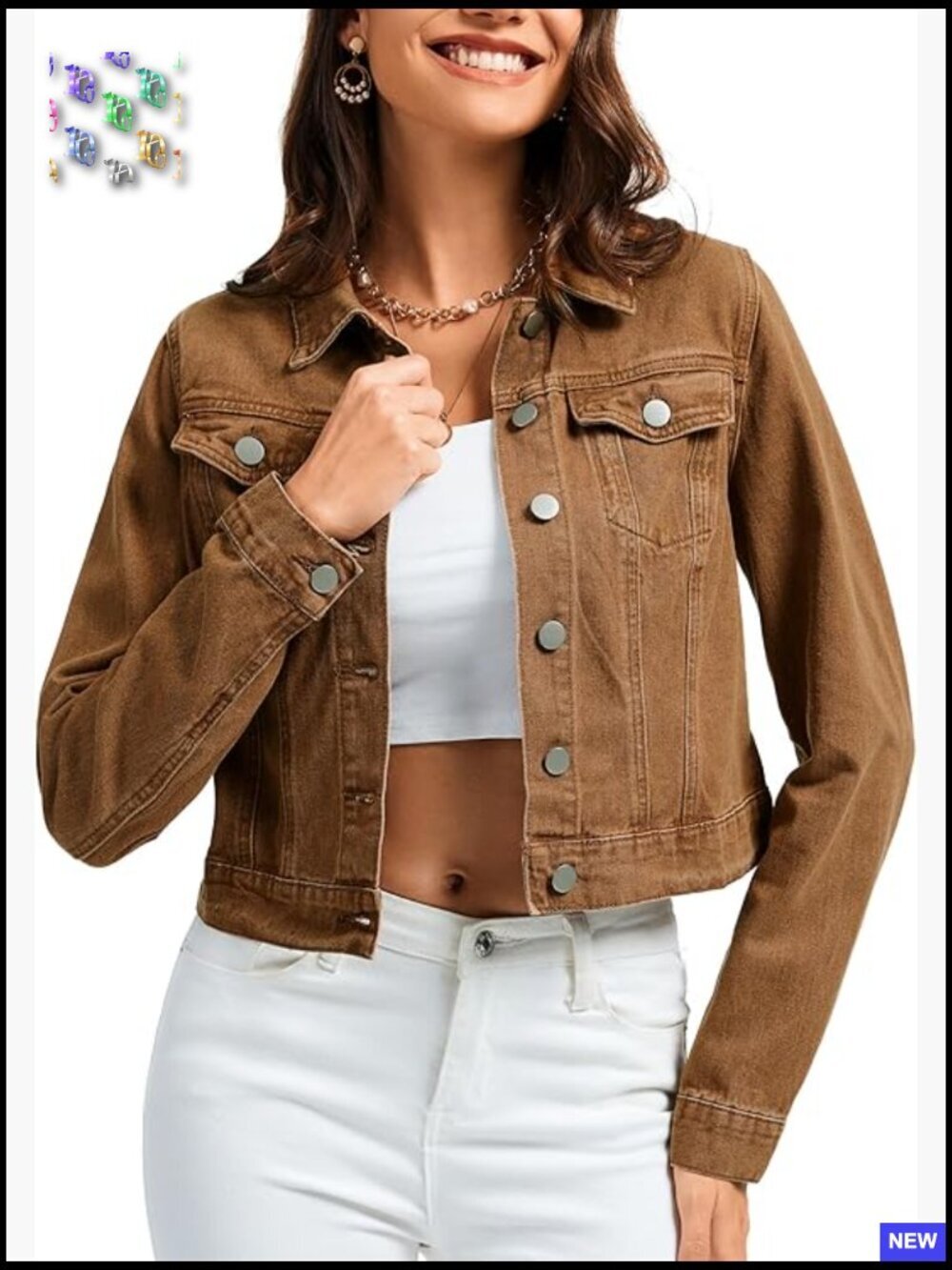 Cropped Denim Jacket Long Sleeve Button Down Shacket with Pockets